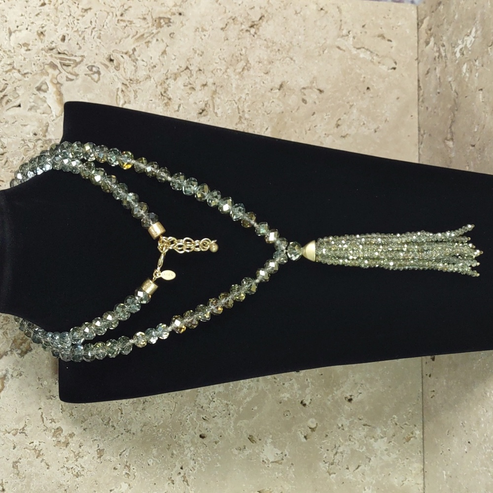 Chico's Olivine Irridescent Faceted Crystal Necklace